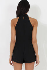 Black High Neck Keyhole Playsuit - Nori-Playsuits