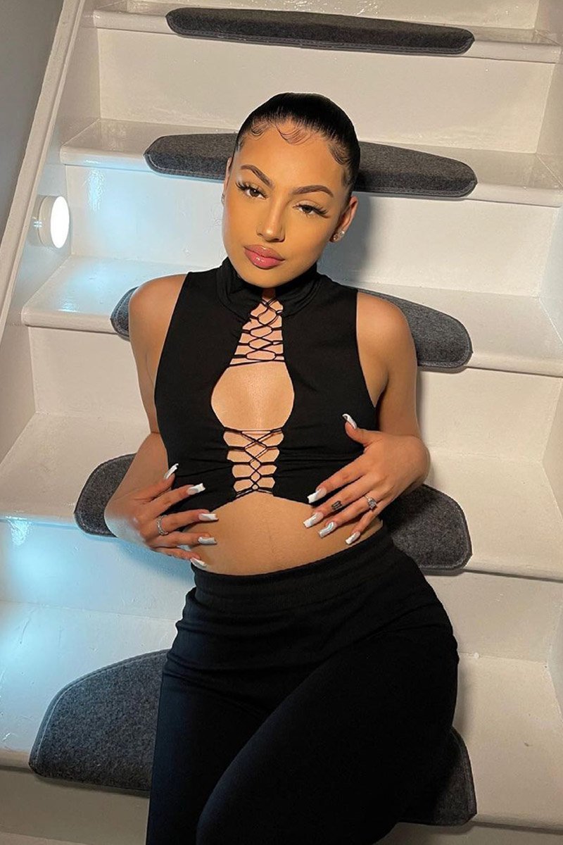 Black High Neck Lace Up Detail Sleeveless Crop Top - Jeniya-Crop Tops
