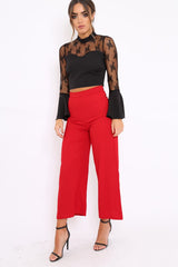 Black High Neck Lace blouse with Flare Bell Sleeves - Janella-Tops