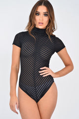 Black High Neck Mesh Bodysuit - Inara-Bodysuits