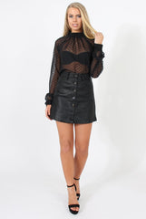 Black High Neck Mesh Polka dot Top- Gabbie-Tops
