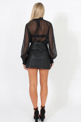 Black High Neck Mesh Polka dot Top- Gabbie-Tops