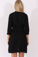 Black High Neck Plunge Tie Waist Dress - Trinity-Dresses