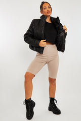 Black High Neck Puffer Coat - Docie-Coats