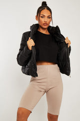 Black High Neck Puffer Coat - Docie-Coats