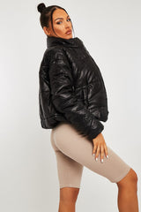 Black High Neck Puffer Coat - Docie-Coats