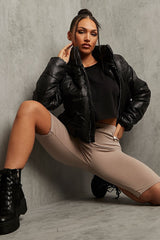 Black High Neck Puffer Coat - Docie-Coats
