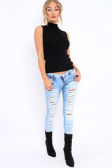 Black High Neck Ribbed Top - Cicely-Tops