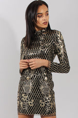 Black High Neck Sequin Embellished Bodycon Dress - Laila-Dresses