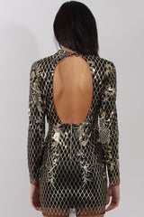 Black High Neck Sequin Embellished Bodycon Dress - Laila-Dresses