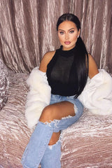 Black High Neck Sleeveless Crop Jumper - Maleena-Crop Jumper