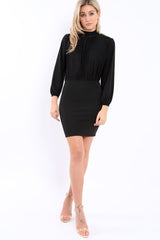 Black High Neck Slinky Bodycon Mini Dress - Larina-Dresses