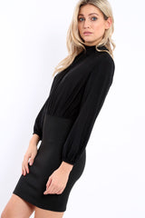 Black High Neck Slinky Bodycon Mini Dress - Larina-Dresses