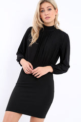Black High Neck Slinky Bodycon Mini Dress - Larina-Dresses