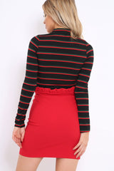 Black High Neck Stripe Crop Top - Londyn-Crop Tops