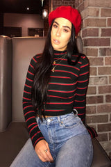 Black High Neck Stripe Crop Top - Londyn-Crop Tops