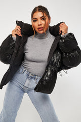 Black High Neck Zip Up Puffer Coat - Siona-Coats