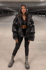 Black High Neck Zip Up Puffer Coat - Siona-Coats