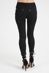 Black High Rise Embroidered Skinny Jeans - Lorna-Jeans