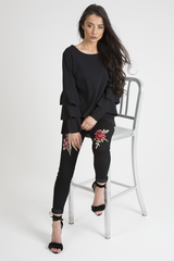 Black High Rise Embroidered Skinny Jeans - Lorna-Jeans