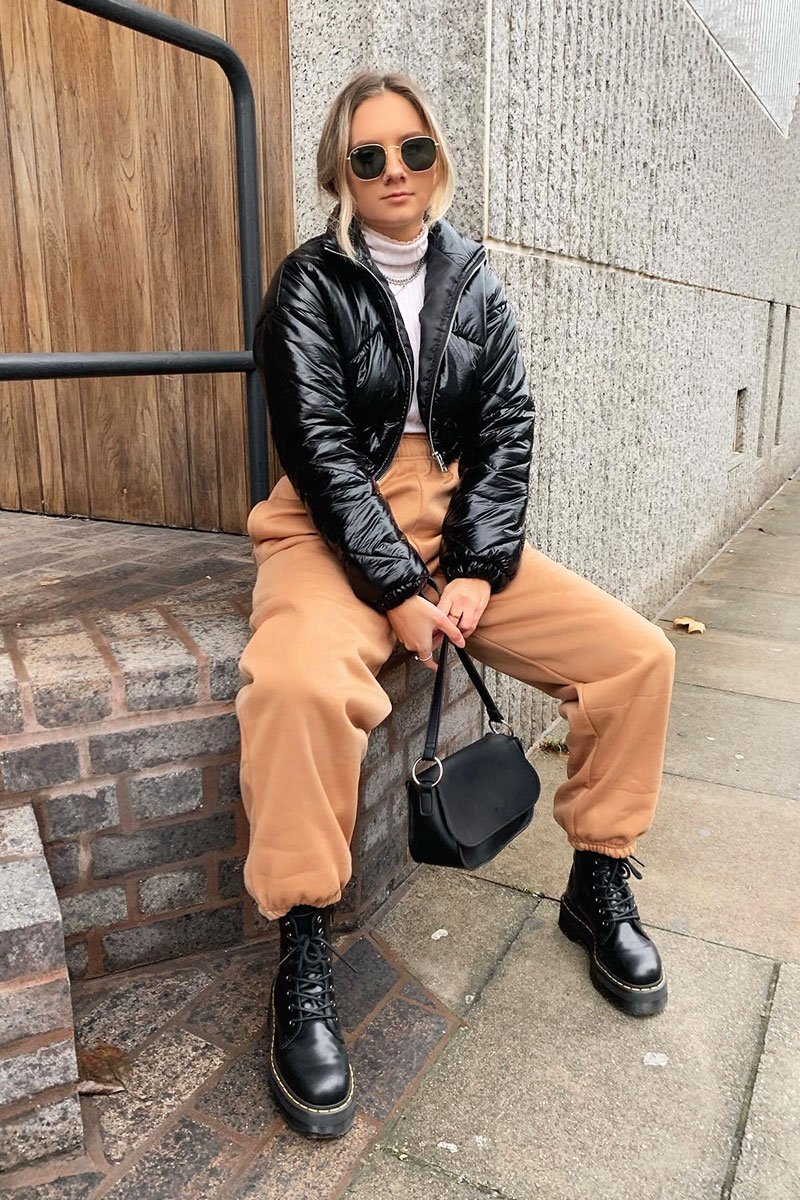 Black High Shine Cropped Puffer Jacket - Odalis-Jackets