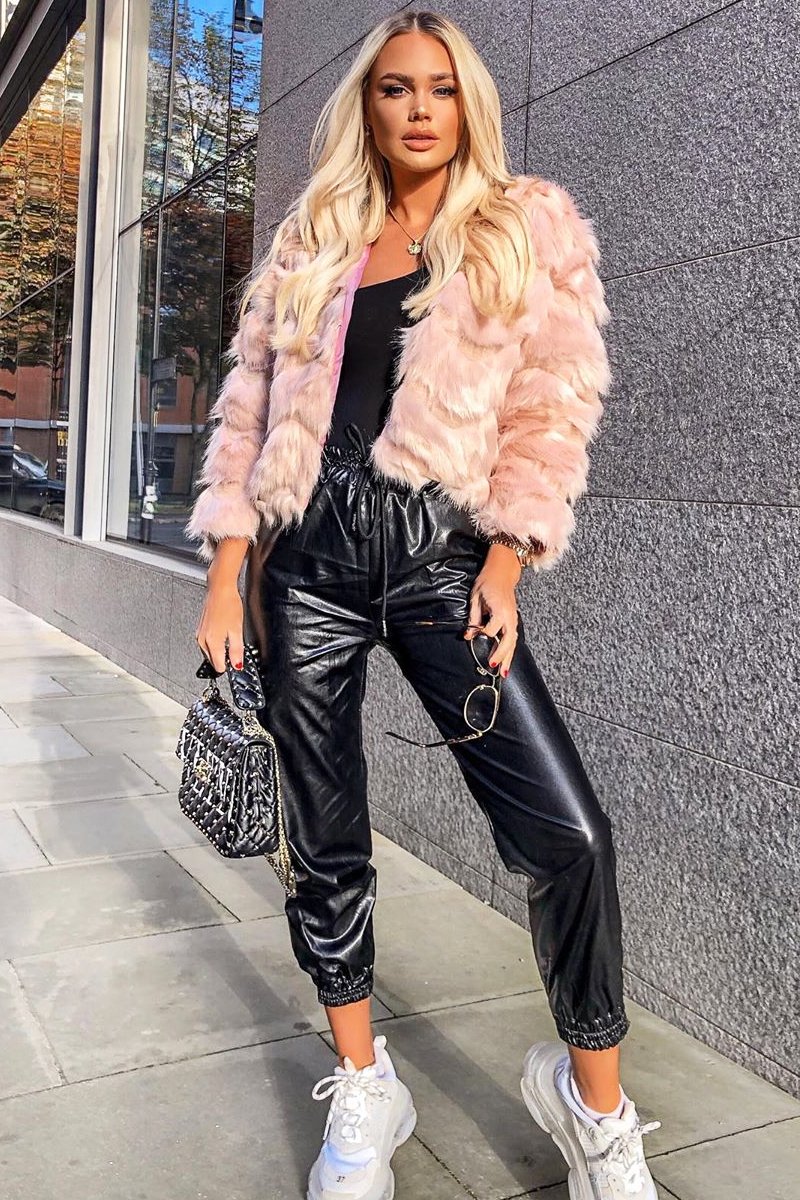Black High Shine Drawstring Waist Joggers - Faye-Joggers