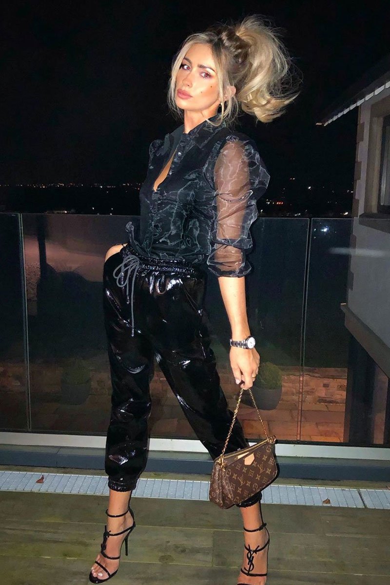 Black High Shine Drawstring Waist Joggers - Faye-Joggers