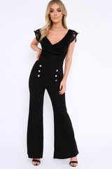 Black High Waist Button Front Flare Trousers - Raye-Trousers