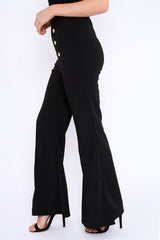 Black High Waist Button Front Flare Trousers - Raye-Trousers