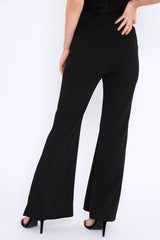 Black High Waist Button Front Flare Trousers - Raye-Trousers