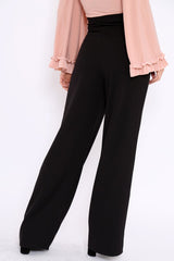 Black High Waist Button Front Wide Leg Trousers - Juna-Trousers