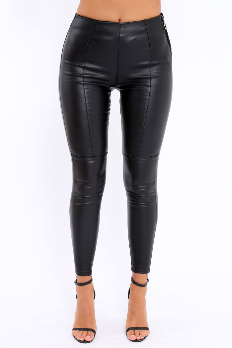 Black High Waist Coated Skinny Jeans - Nicci-Jeans