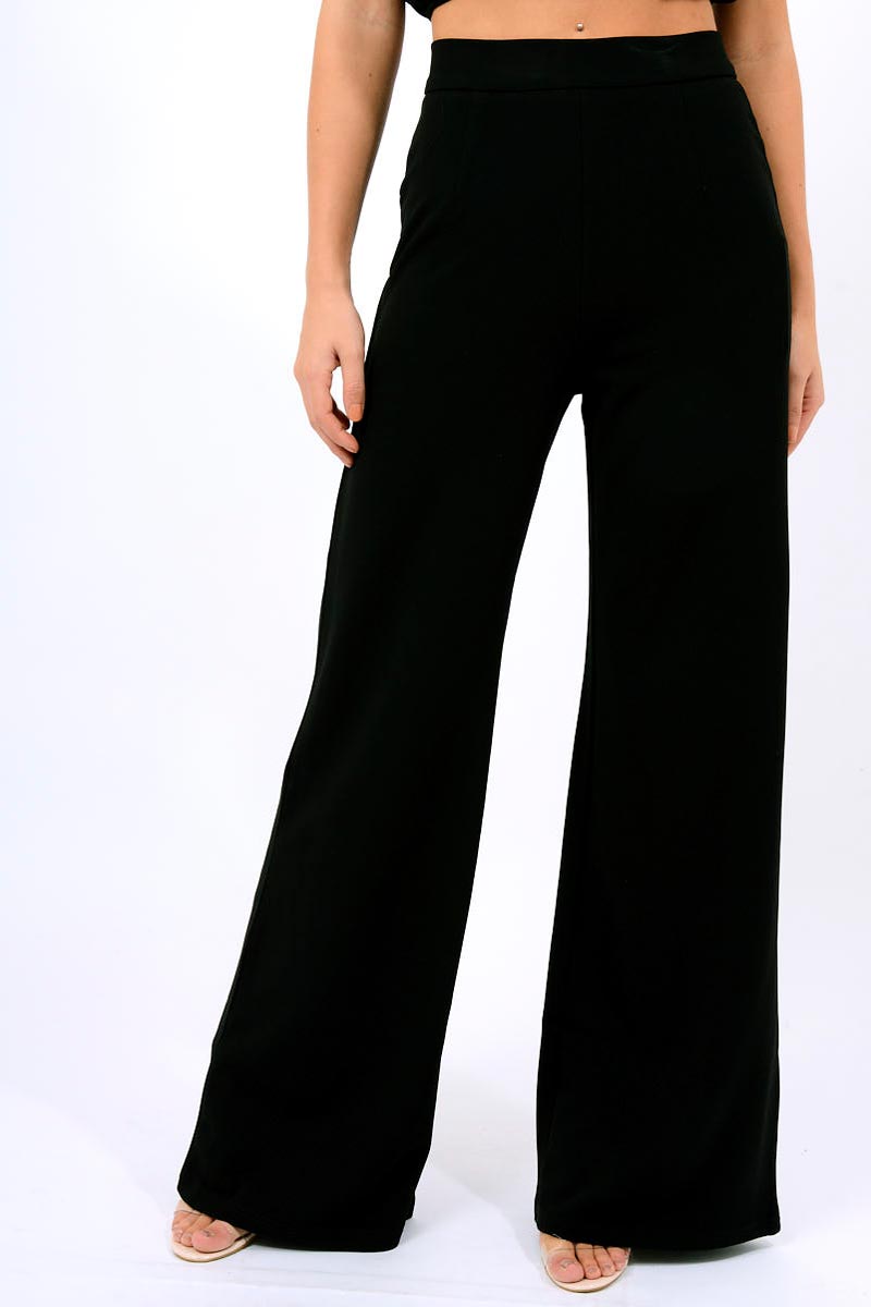 Black High Waist Flare Trousers -Tisha-Trousers