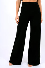 Black High Waist Flare Trousers -Tisha-Trousers