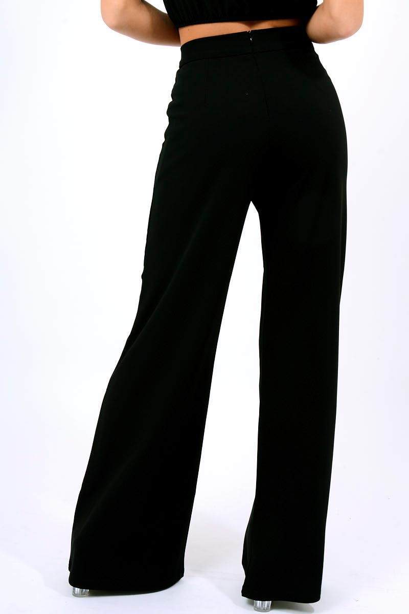 Black High Waist Flare Trousers -Tisha-Trousers