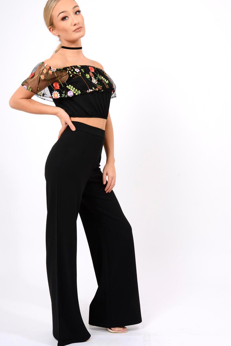Black High Waist Flare Trousers -Tisha-Trousers