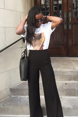 Black High Waist Flare Trousers -Tisha-Trousers