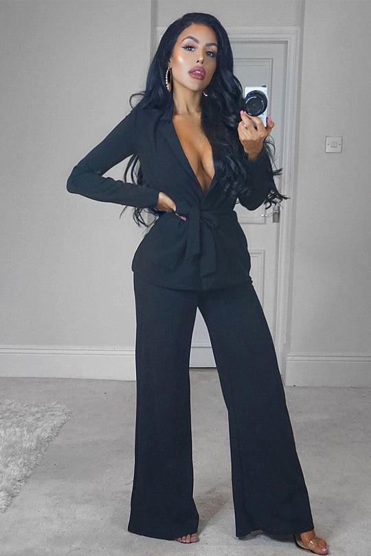 Black High Waist Flare Trousers -Tisha