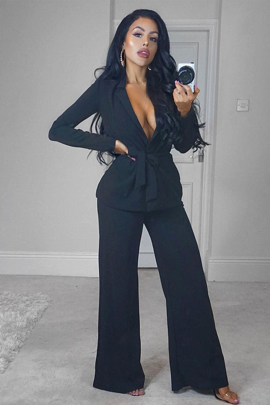 Black High Waist Flare Trousers -Tisha-Trousers