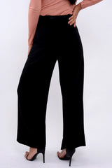 Black High Waist Flare Trousers with Black Sash Belt - Lila-Trousers