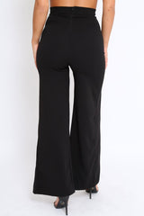 Black High Waist Flare Trousers with Popper detail -Tamy-Trousers