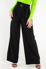 Black High Waist Paper Bag Buckle Belt Trousers - Ivyonna-Trousers