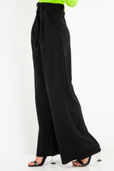 Black High Waist Paper Bag Buckle Belt Trousers - Ivyonna-Trousers