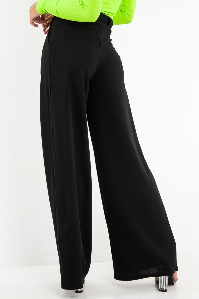 Black High Waist Paper Bag Buckle Belt Trousers - Ivyonna-Trousers
