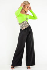 Black High Waist Paper Bag Buckle Belt Trousers - Ivyonna-Trousers
