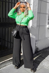 Black High Waist Paper Bag Buckle Belt Trousers - Ivyonna-Trousers