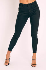 Black High Waist Raw Hem Skinny Jeans - Calissa-Jeans
