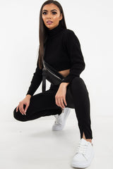 Black High Waist Seam Front Crepe Leggings - Liviah-Leggings