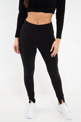 Black High Waist Seam Front Crepe Leggings - Liviah-Leggings