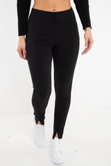 Black High Waist Seam Front Crepe Leggings - Liviah-Leggings